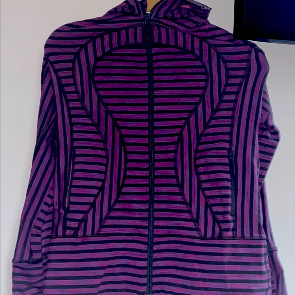 purple and black striped Lululemon jacket